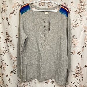 Ariat women’s size XXL heather grey aztec print henley long sleeve top NWT